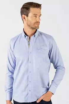 Классический крой, хлопковая, легкая глажка, оксфордская простая мужская синяя рубашка TUDORS, синий