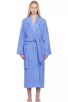 Классический махровый халат синего и белого цвета Tekla