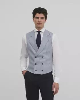 Классический мужской церемониальный костюм-жилет с узором «гусиные лапки» Silbon, синий