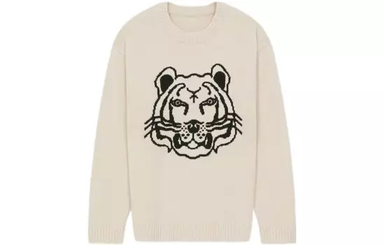 Классический мужской свитер с головой тигра Off White Kenzo, кремовый