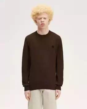 Классический мужской свитер с круглым вырезом Fred Perry, коричневый