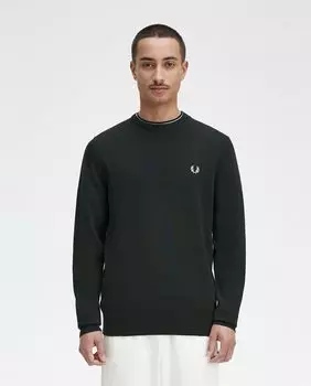Классический мужской свитер с круглым вырезом и логотипом на груди Fred Perry, темно-зеленый