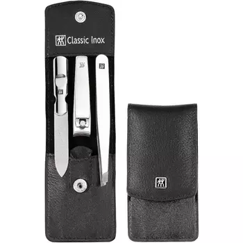 Классический набор для маникюра и педикюра Inox с футляром из натуральной кожи и застежкой-кнопкой, в комплект входят кусачки для ногтей, 3 предмета, Zwilling