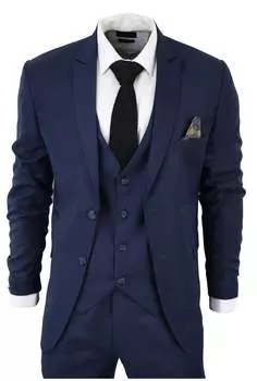 Классический однотонный костюм-тройка IM1 TruClothing, темно-синий