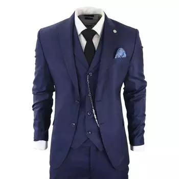 Классический однотонный костюм-тройка TruClothing, темно-синий