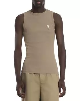 Классический приталенный топ с логотипом и резинкой AMI, коричневый/бежевый