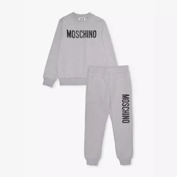 Классический спортивный костюм из хлопкового джерси с логотипом на возраст 4-14 лет Moschino, серый