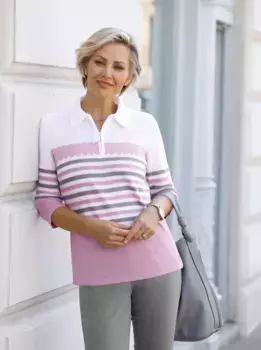 Классический свитер с воротником-поло "Пуловер" Classic, цвет Ros-Steingrau-Geringelt