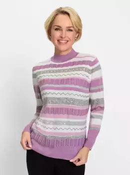Классический свитер с воротником стойкой "Пуловер" Classic, цвет Orchidee-Ecru-Gemustert