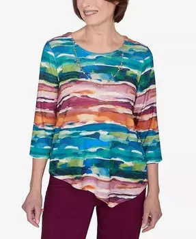 Классический топ-биадер акварельного цвета с колье Alfred Dunner, мультиколор