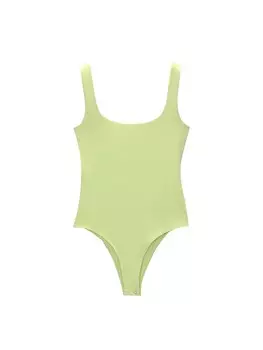 Классический топ Pull&Bear Shirt Bodysuit, пастельный зеленый