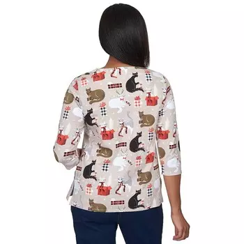 Классический топ с рисунком Petite Alfred Dunner Cats & Presents, цвет Dark Oatmeal