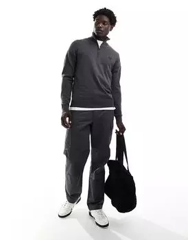 Классический трикотажный джемпер с застежкой-молнией на половину длины в темно-сером цвете Fred Perry