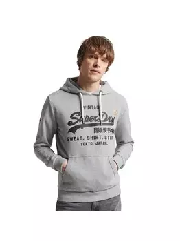 Классический винтажный свитшот с логотипом магазина Superdry, серый
