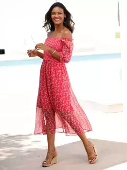 Классическое базовое шифоновое платье "Платье" Classic Basics, цвет Hummer-Champagner-Bedruckt