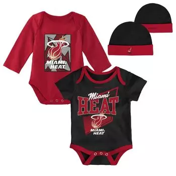 Классическое боди из твердой древесины Infant Mitchell & Ness черного/красного цвета и комплект вязаной шапки с манжетами Unbranded