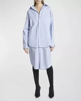 Классическое многослойное платье-рубашка BB Balenciaga, цвет 3965 Sky Blue/White