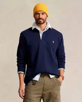 Классическое однотонное мужское поло для регби больших размеров Polo Ralph Lauren, темно-синий