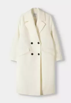 Классическое пальто DROP-SHOULDER Bershka, белый