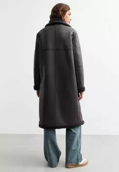 Классическое пальто FAUX SHEARLING FLEECE TRIM New Look, серый