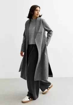 Классическое пальто HERRINGBONE New Look, светло-серый