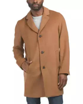 Классическое пальто из шерстяной смеси с плюшевым воротником и вырезом Cole Haan, цвет Camel