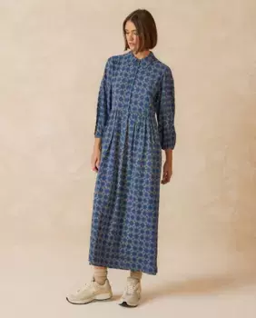 Классическое платье макси с воротником и рукавами три четверти Indi & Cold, цвет Azul ndigo