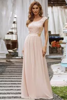 Классическое платье подружки невесты с круглым вырезом и V-образным вырезом на спине Ever Pretty, розовый