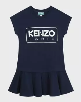 Классическое платье с логотипом для девочек Kenzo, цвет Blue