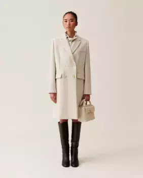 Классическое прямое женское тканевое пальто на двубортной застежке Claudie Pierlot, бежевый