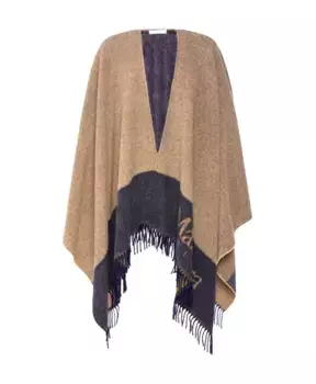 Классическое шерстяное пончо с бахромой. Max Mara, коричневый