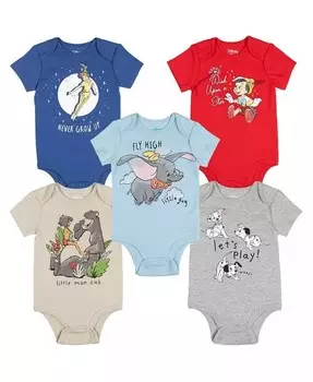 Классика 101 далматинец Дамбо Питер Пэн Пиноккио Балу 5 комплектов боди для маленьких мальчиков Disney, мультиколор