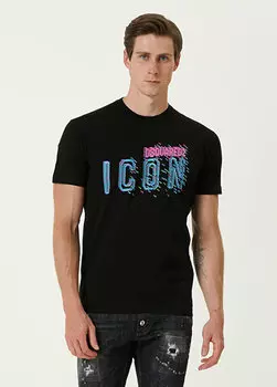 Классная черная футболка pixeled icon Dsquared2