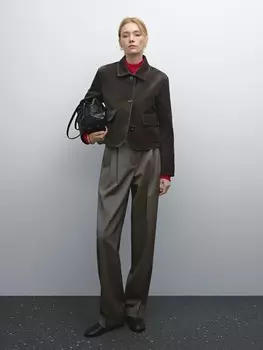 Классные шерстяные брюки со складками Massimo Dutti, коричневый
