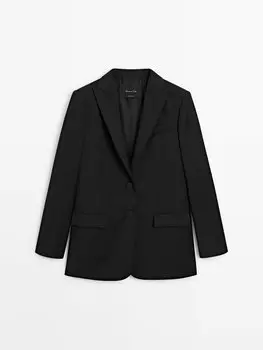 Классный костюмный пиджак из 100% шерсти Massimo Dutti, черный