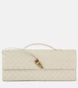 Клатч Andiamo Intrecciato из кожи Bottega Veneta, Sea Salt-M Brass