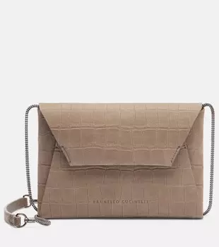 Клатч BC Duo из замши с эффектом крокодиловой кожи Brunello Cucinelli, Chocolate Cip