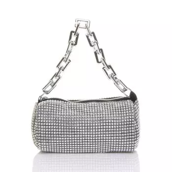 Клатч блестящий Ajvani Baguette Barrel, серебряный