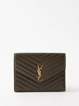 Клатч cassandre из кожи матлассе Saint Laurent, зеленый