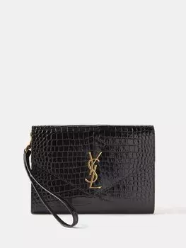 Клатч cassandre из кожи с эффектом крокодила Saint Laurent, черный