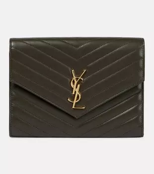 Клатч Cassandre из матовой кожи Saint Laurent, зеленый