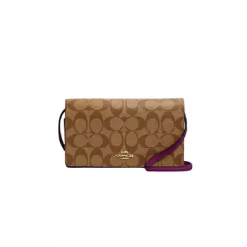 Клатч Coach Outlet Anna Foldover Clutch Crossbody, золотой/коричневый/фиолетовый
