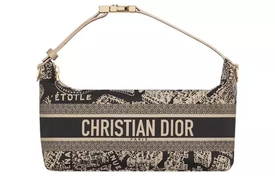Клатч DiorTravel с вышивкой, женский, бежевый/черный, среднего размера