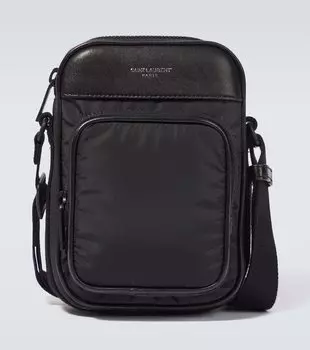 Клатч для телефона с кожаной отделкой и логотипом Saint Laurent, черный