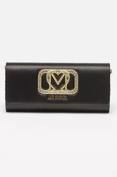 Клатч из экокожи с декоративными камнями Love Moschino, черный