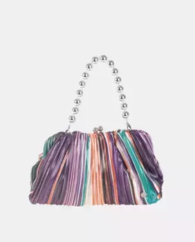 Клатч из фантазийного материала в разноцветную полоску с застежкой-кошельком среднего размера Volum, цвет Lila