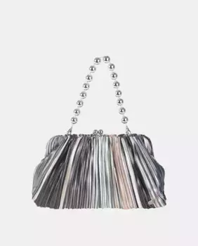 Клатч из фантазийного материала в разноцветную полоску с застежкой-кошельком среднего размера Volum, коричневый