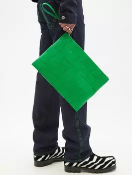 Клатч из кожи intrecciato Bottega Veneta, зеленый