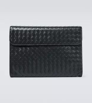 Клатч из кожи intrecciato Bottega Veneta, зеленый