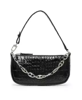 Клатч из кожи с тиснением под крокодила By Far, черный